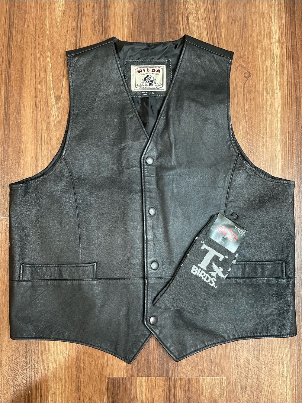 WILDA Black Leather Snap-Front Men's Vest